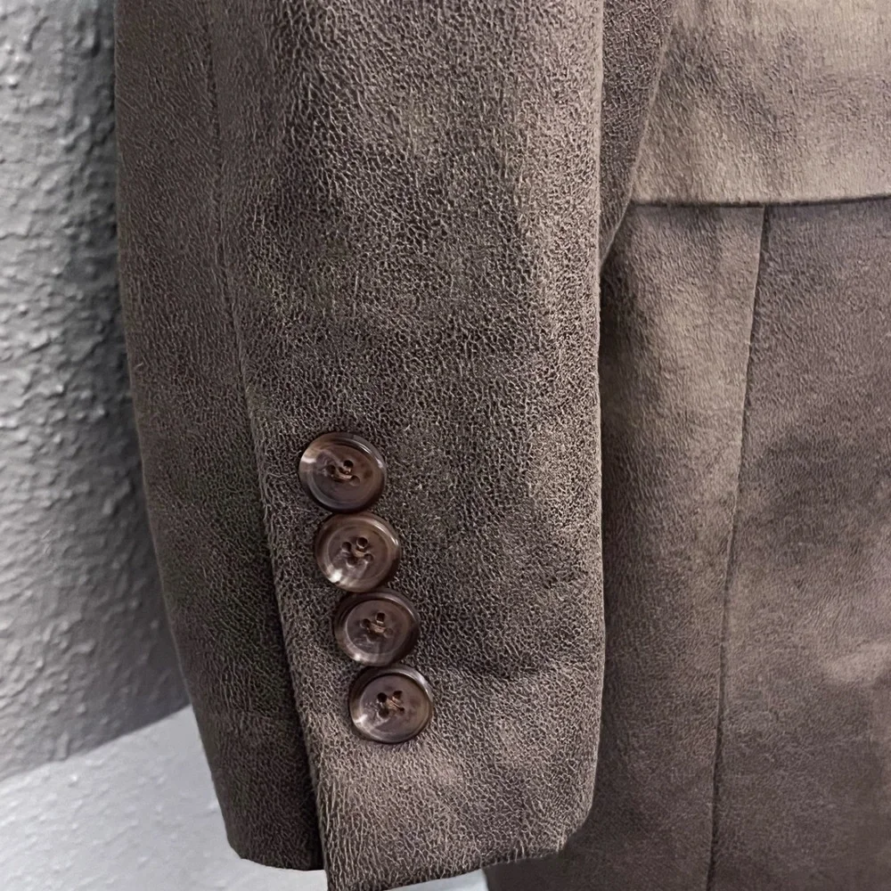 Lauren Ralph Lauren 38R Brown Faux Leather Check Lining Blazer Jacket Sport Coat